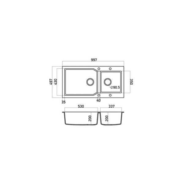 Sanitec Kitchen sink 98x50cm