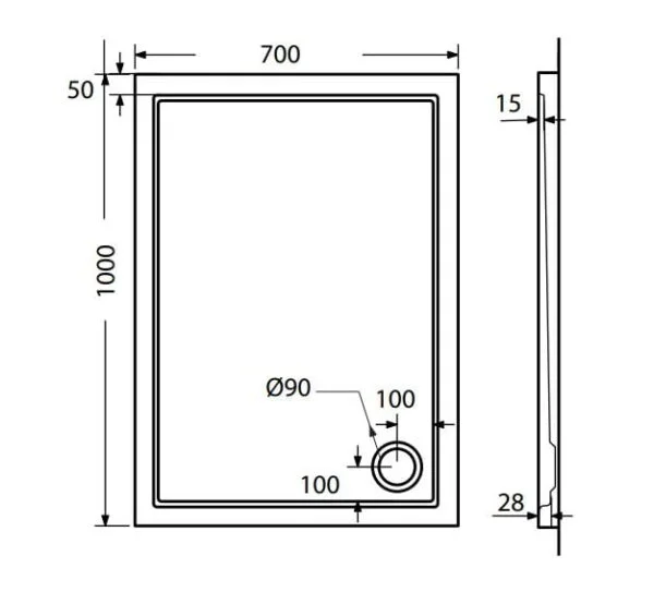 Ακρυλική Ντουζιέρα 100x70x5 cm Sirene EXTRA FLAT - Image 2