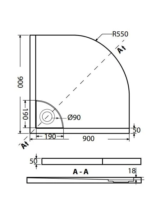 Ακρυλική Ντουσιέρα Ημικυκλική 90x90x5cm Sirene FLOW - Image 2