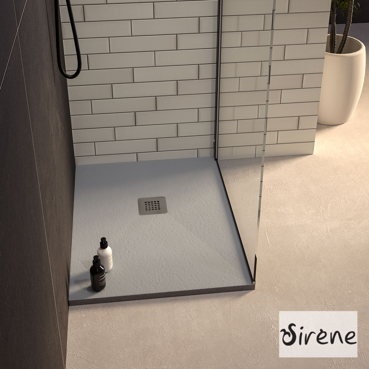 Ντουζιέρα Χυτό μάρμαρο με Βαλβίδα Slate 100 x 80 Sirene Beton Matt