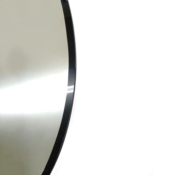 Bathroom wall mirror round Φ60 with black border and leather strap