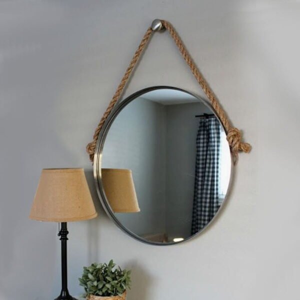 Round wall mirror Φ60 Φ70 Φ80 with black steel blade and rope