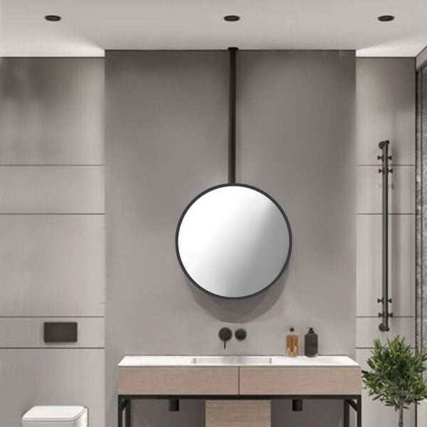 Hanging bathroom ceiling mirror round Φ60 metal