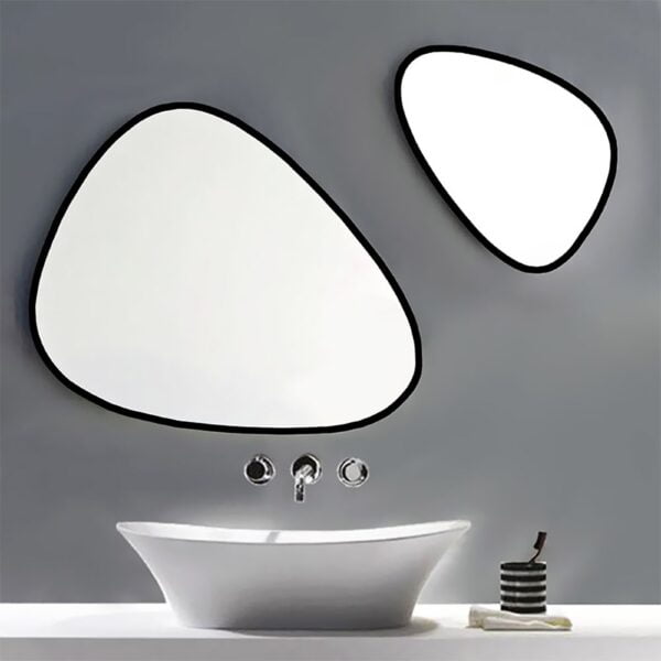 Bathroom wall mirrors set in pebble shape with black paint