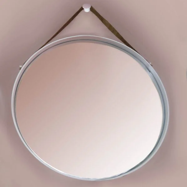 Round wall mirror Φ60/Φ70/Φ80 with white steel blade and leather strap