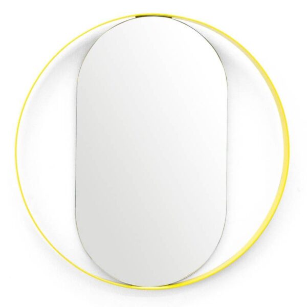 Yellow round bathroom mirror with steel blade Φ70 / Φ80