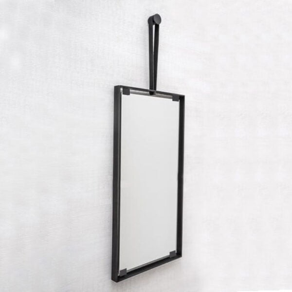 Bathroom wall mirror with metal frame 50x90 with leather strap