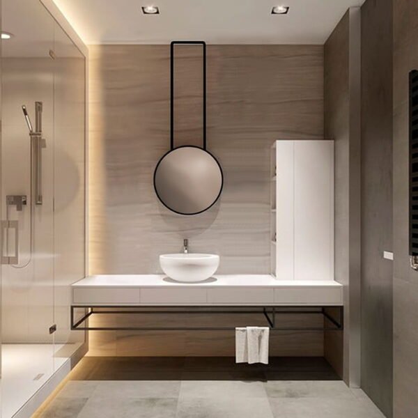Κρεμαστός μεταλλικός καθρέπτης οροφής μπάνιου στρογγυλός Φ60 με μαύρη βαφή