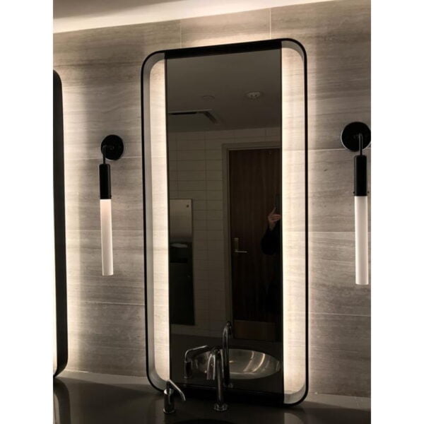 Illuminated wall mirror 50x90 with black steel blade and LED