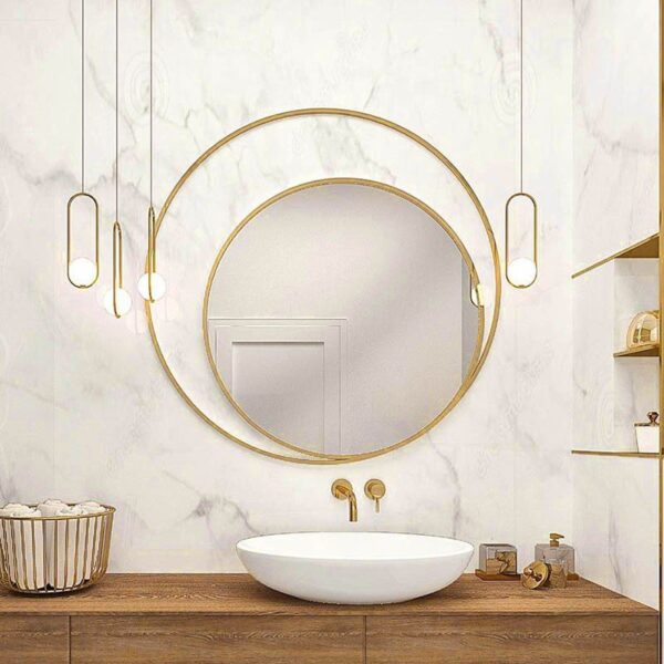 Bathroom wall mirror round Φ80 with double golden steel blade