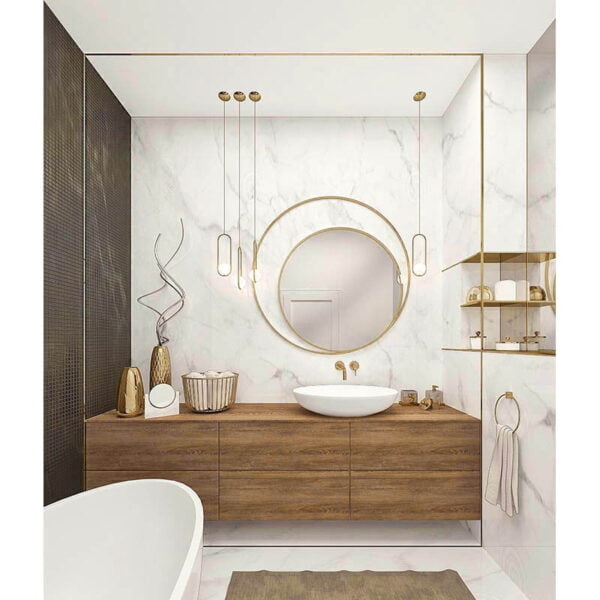 Bathroom wall mirror round Φ80 with double golden steel blade