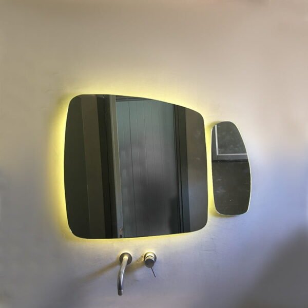 Led mirrors set of 2 illuminated pebbles 65x65 and 42x17