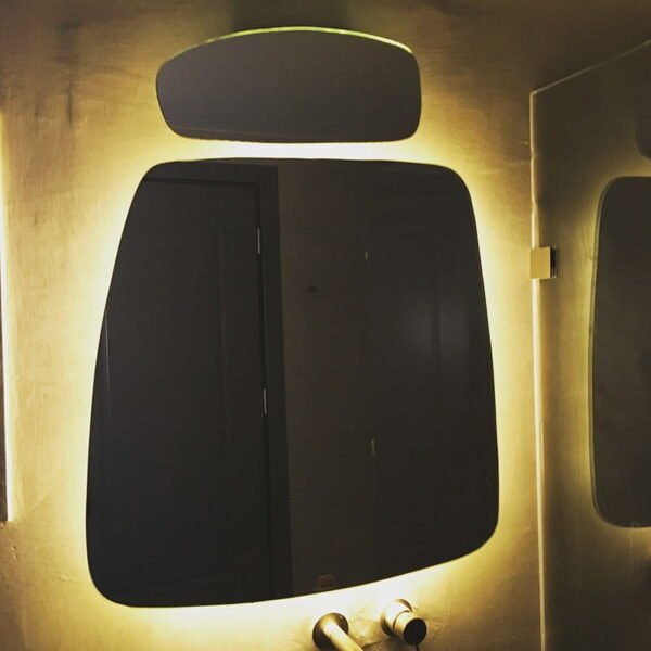 Led mirrors set of 2 illuminated pebbles 65x65 and 42x17