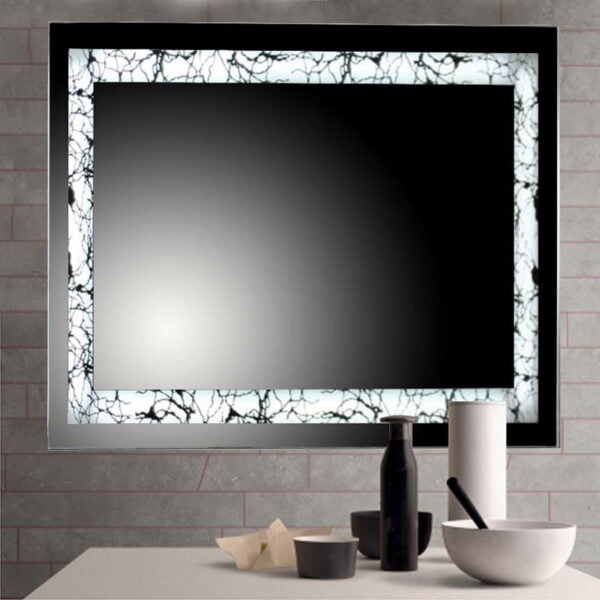 Bathroom mirror 90x75 illuminated with LED and sandblasted spider pattern