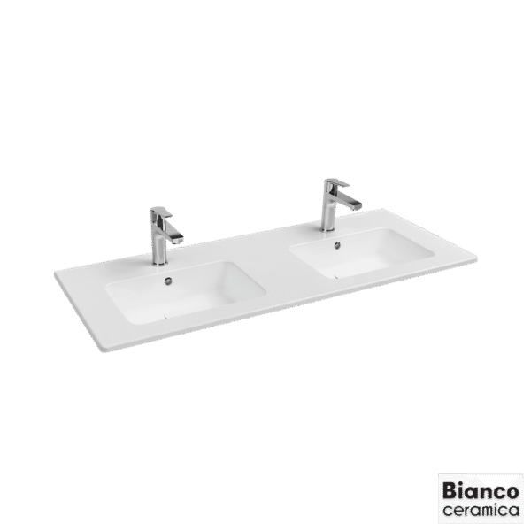 Νιπτήρας Πορσελάνης Διπλός 121,6x46 (2 οπές) Bianco Ceramica White