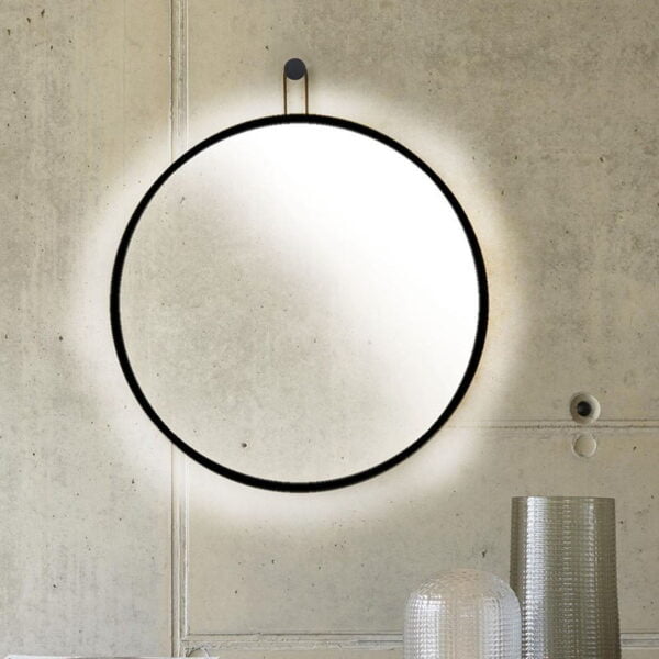Round mirror led illuminated black border Φ60/70/80 with leather strap