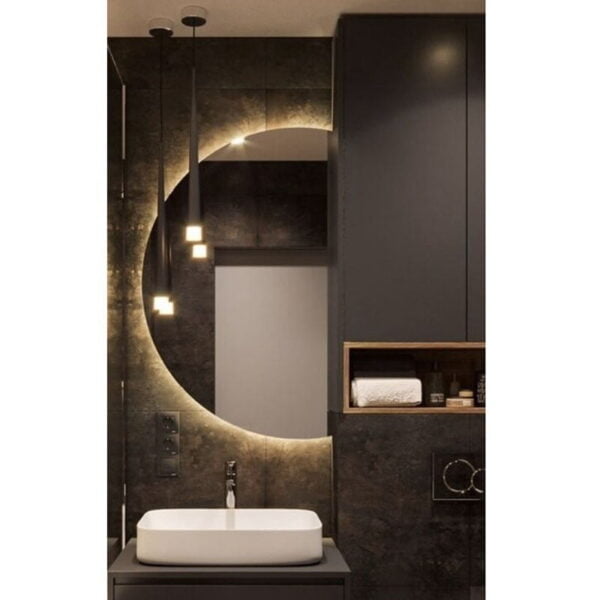 Bathroom wall mirror led 60x90 semicircular