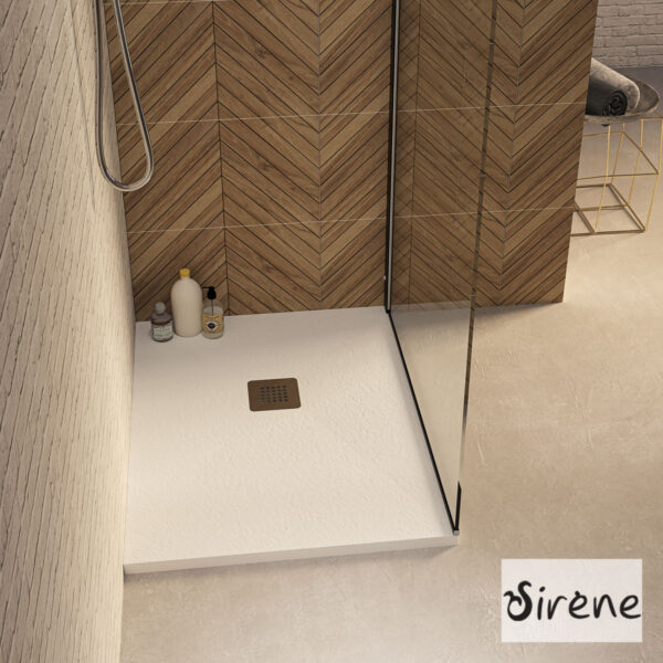 Ντουζιέρα Χυτό μάρμαρο με Βαλβίδα Slate 100 x 80 Sirene White Matt