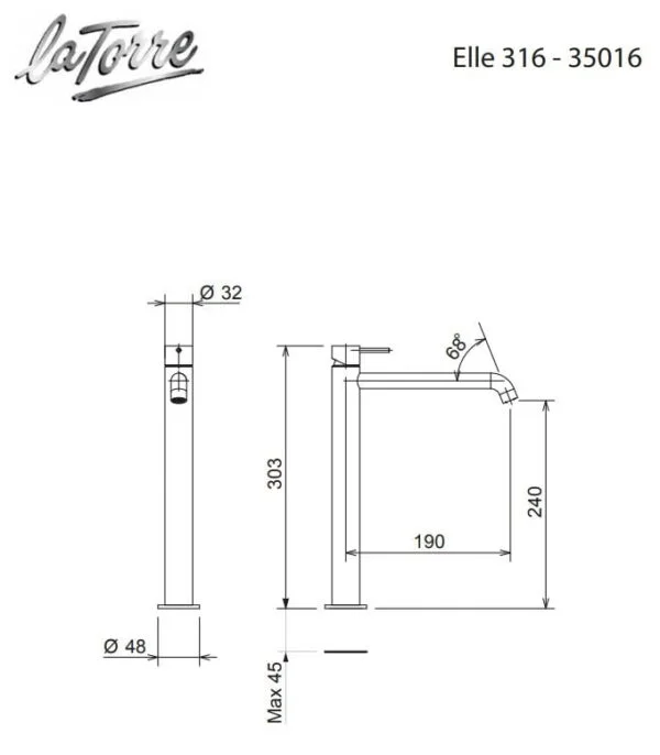 Μπαταρία νιπτήρος Υψηλή La Torre Elle 316 Σε 4 Φινιρίσματα - Image 5