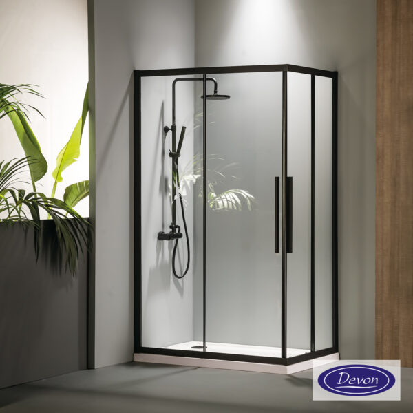 Καμπίνα ντουζιέρας Γωνιακής Εισόδου Corner Entry, Devon Flow Clean Glass Black Matt