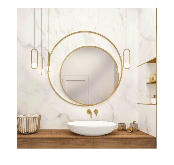 Bathroom wall mirror round Φ80 with double golden steel blade with LED
