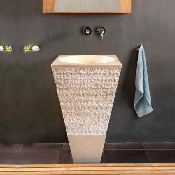 Beige floor-standing stone washbasin