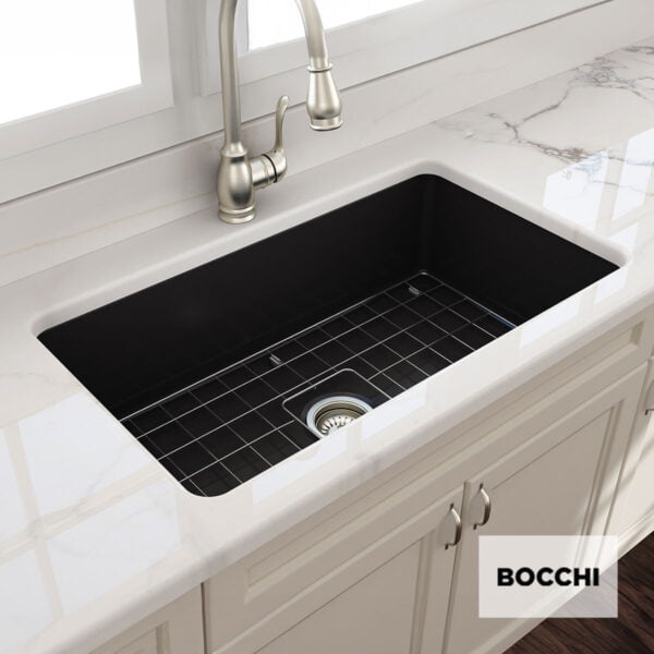 Νεροχύτης κουζίνας από πορσελάνη Bocchi ένθετος ή υποκαθήμενος 81x48εκ χρώμα Black matt